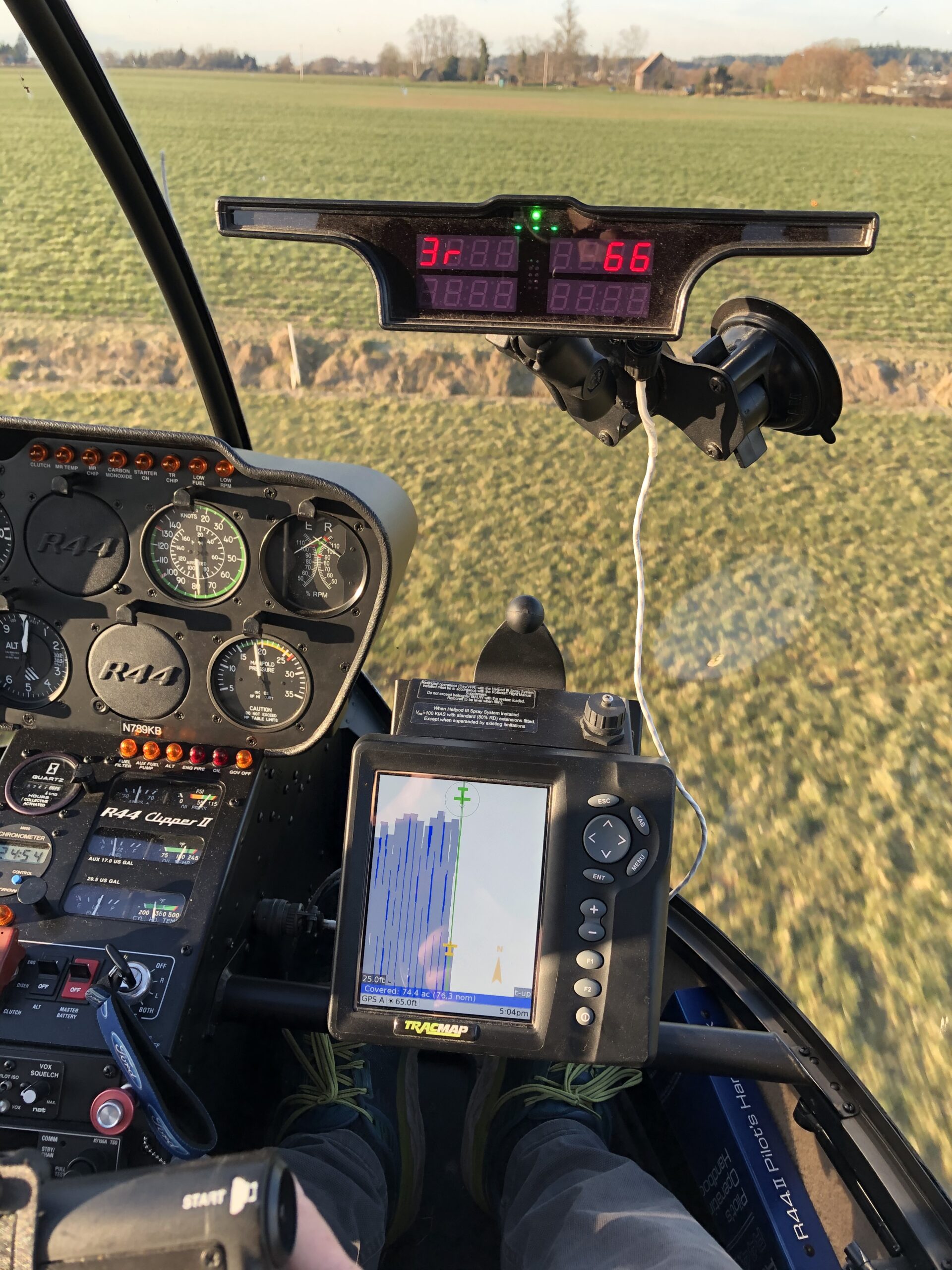 Cockpit of a crop dusting helicopter